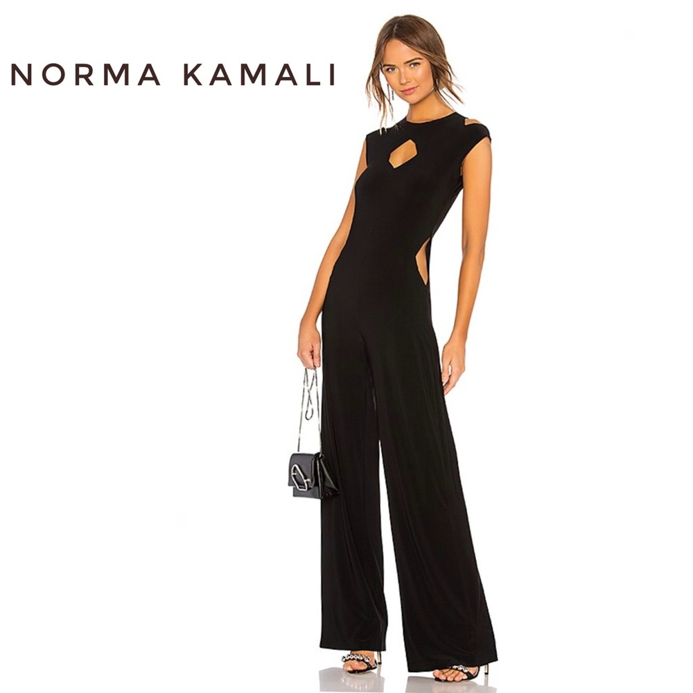 NORMA KAMALI Elegant Black Stretchy Cutout Jumpsuit Pantsuit - Size XXS / Size 0